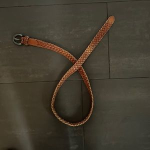 Brown leather vintage belt. Woven.